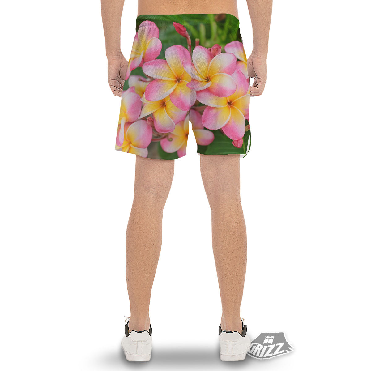 Plumeria Flower Yellow And Pink Print Men's Gym Shorts-grizzshop