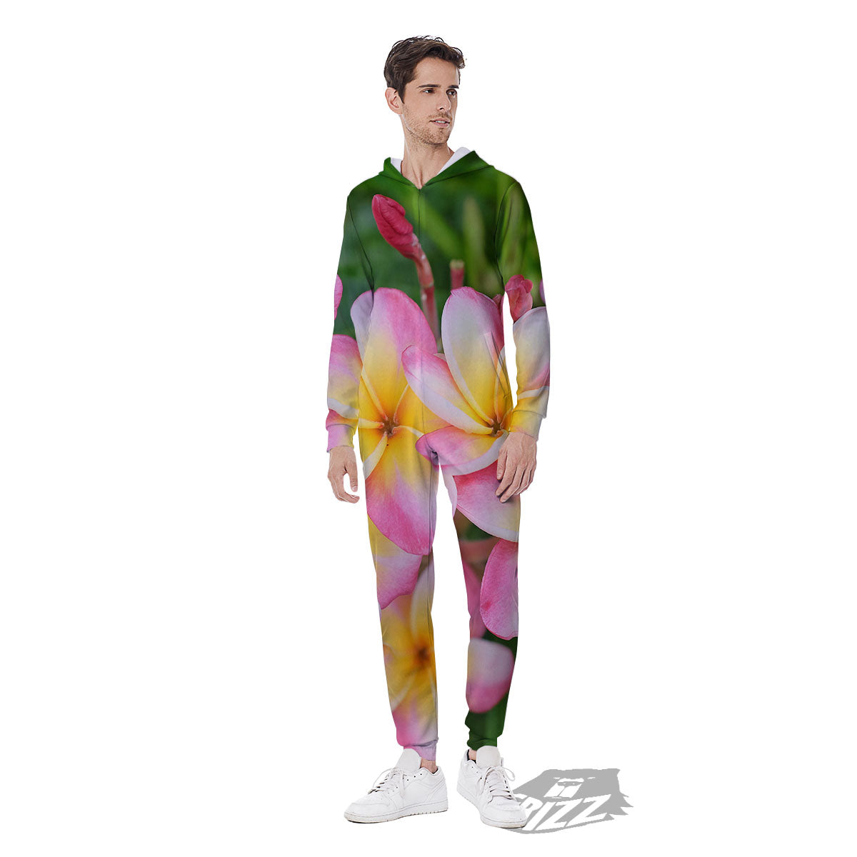 Plumeria Flower Yellow And Pink Print Men's Jumpsuit-grizzshop