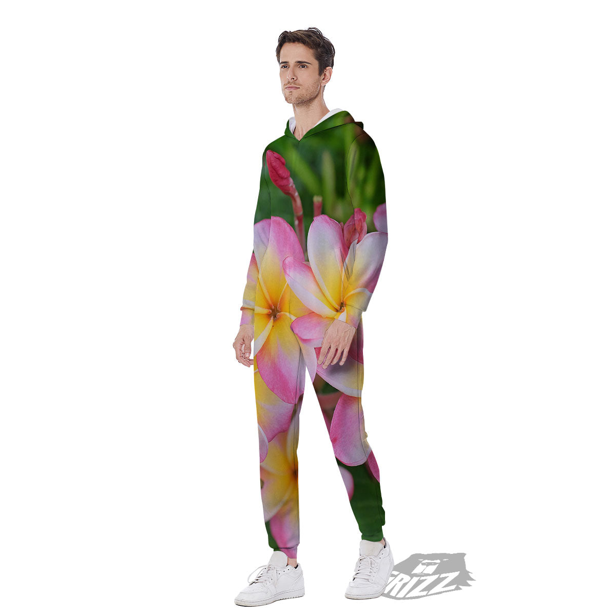 Plumeria Flower Yellow And Pink Print Men's Jumpsuit-grizzshop