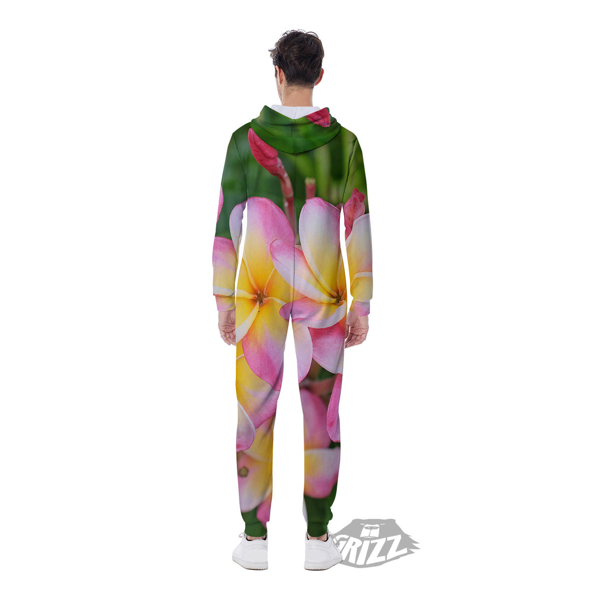 Plumeria Flower Yellow And Pink Print Men's Jumpsuit-grizzshop
