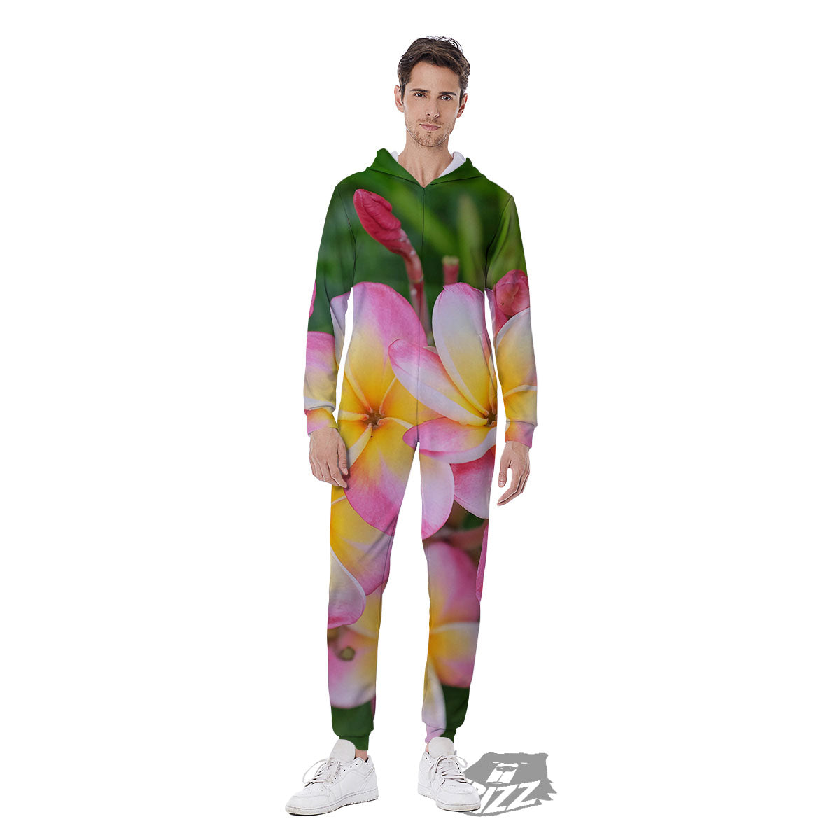 Plumeria Flower Yellow And Pink Print Men's Jumpsuit-grizzshop