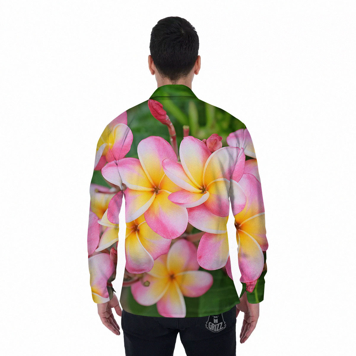 Plumeria Flower Yellow And Pink Print Men's Long Sleeve Shirts-grizzshop