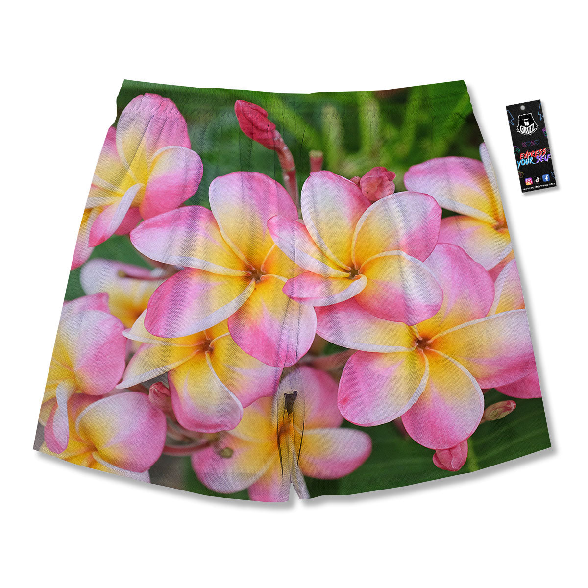 Plumeria Flower Yellow And Pink Print Men's Running Shorts-grizzshop