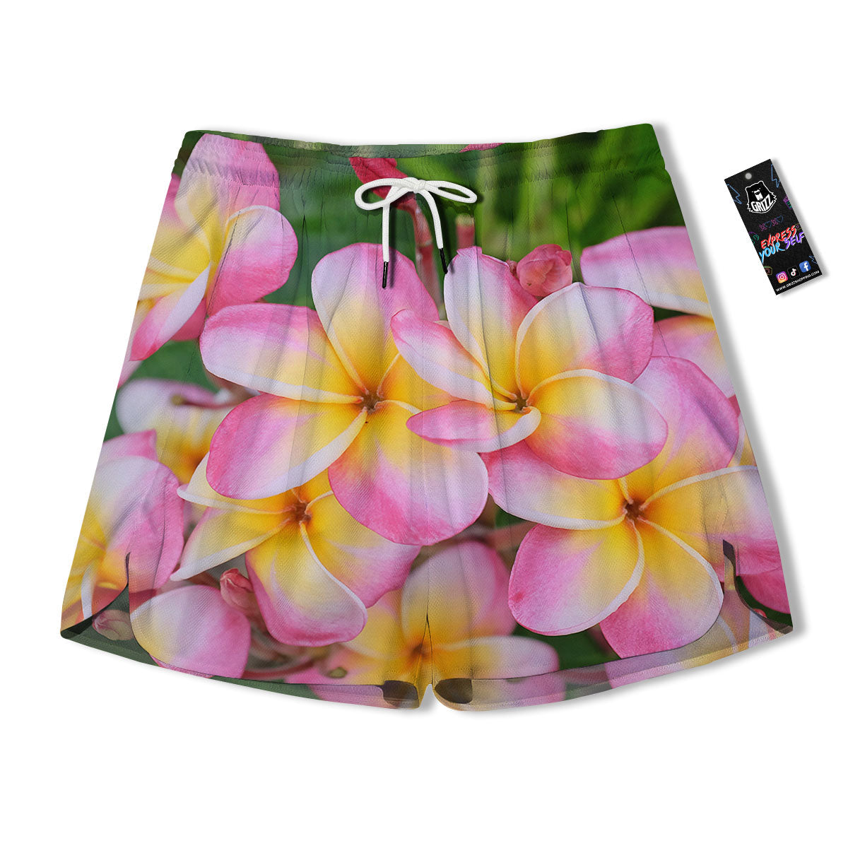 Plumeria Flower Yellow And Pink Print Men's Running Shorts-grizzshop