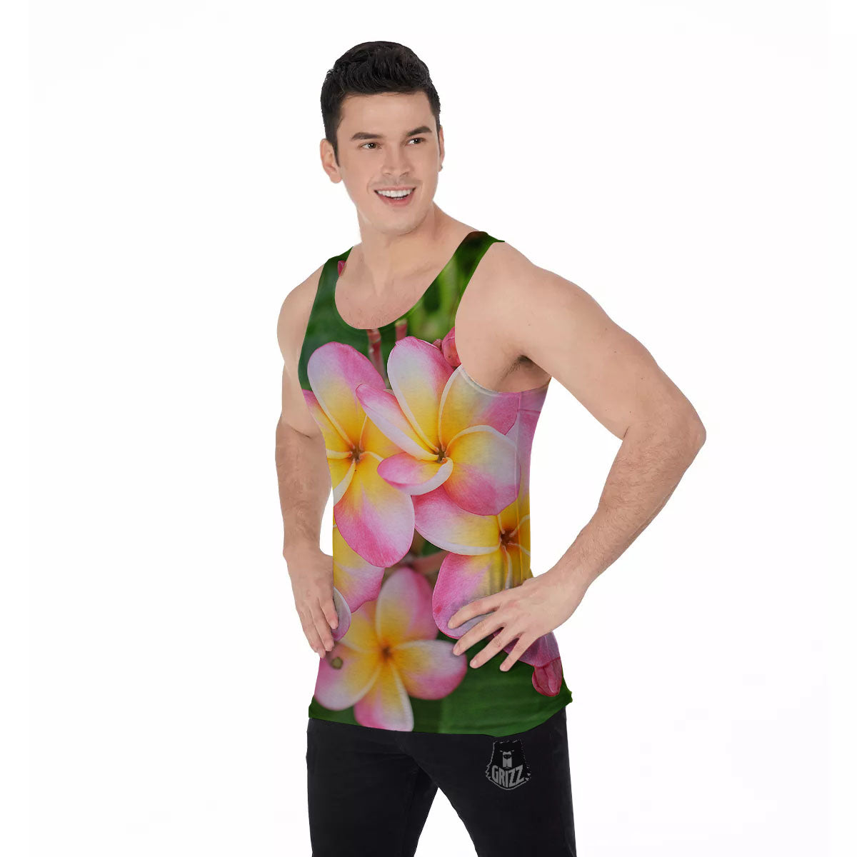 Plumeria Flower Yellow And Pink Print Men's Tank Top-grizzshop
