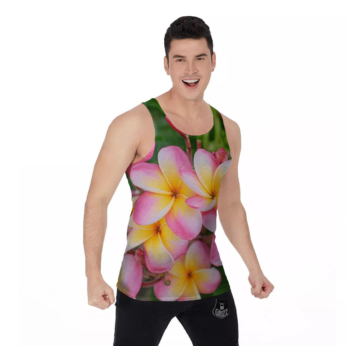 Plumeria Flower Yellow And Pink Print Men's Tank Top-grizzshop