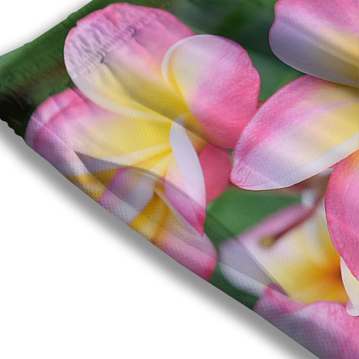 Plumeria Flower Yellow And Pink Print Mesh Shorts