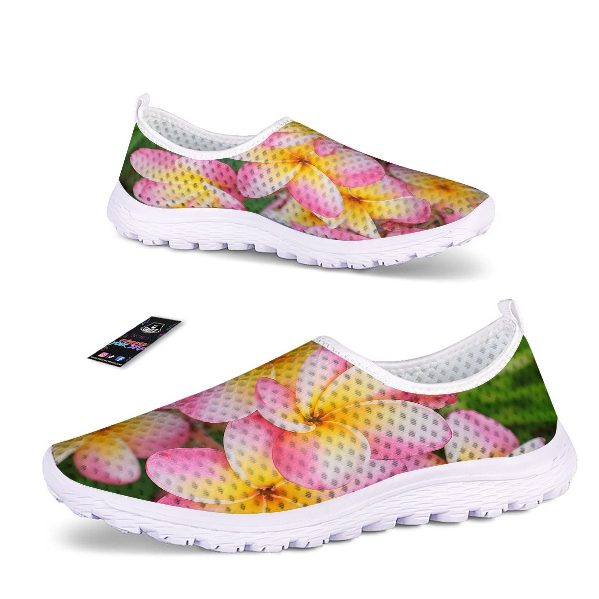 Plumeria Flower Yellow And Pink Print Nurse Shoes-grizzshop