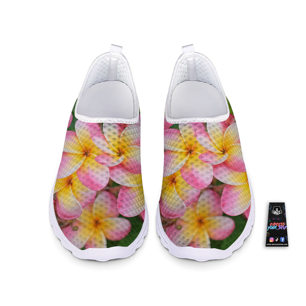 Plumeria Flower Yellow And Pink Print Nurse Shoes-grizzshop