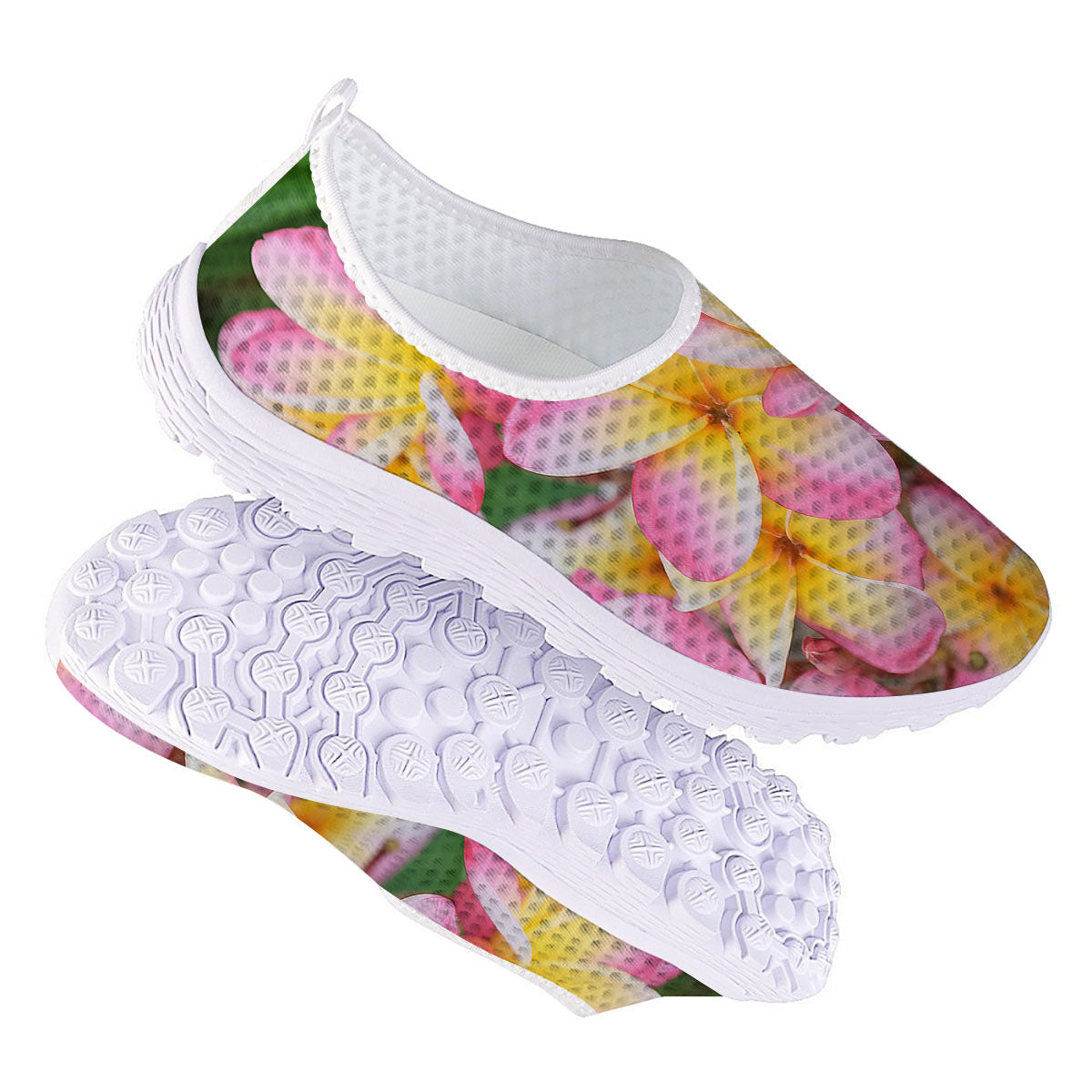 Plumeria Flower Yellow And Pink Print Nurse Shoes-grizzshop