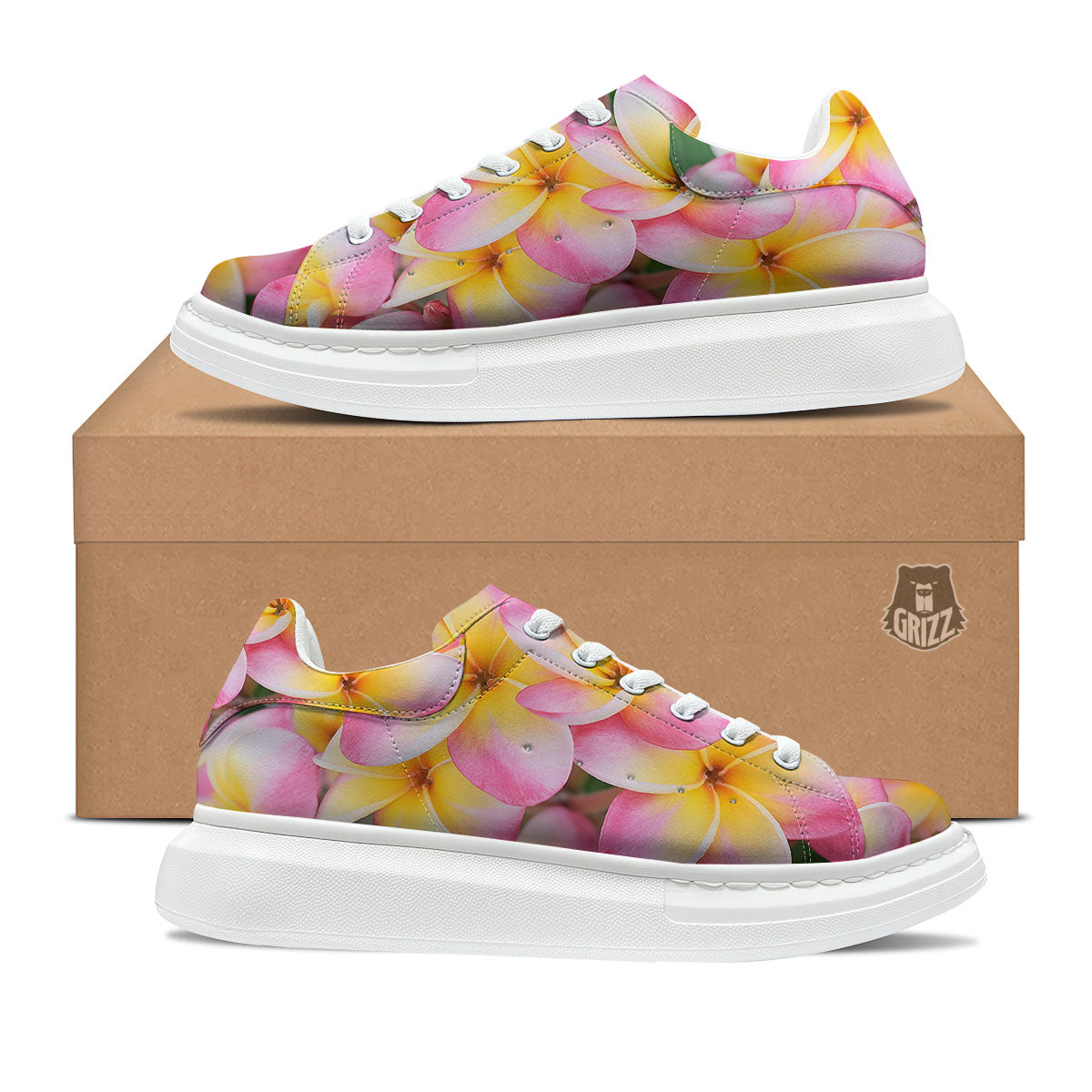 Plumeria Flower Yellow And Pink Print Platform Shoes-grizzshop