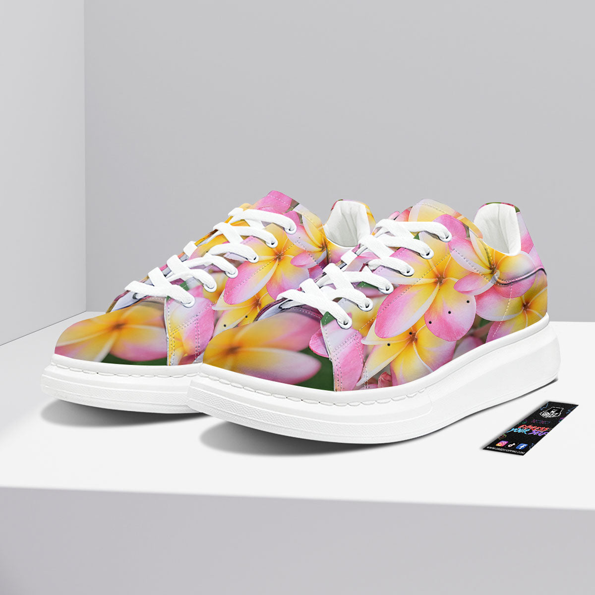 Plumeria Flower Yellow And Pink Print Platform Shoes-grizzshop