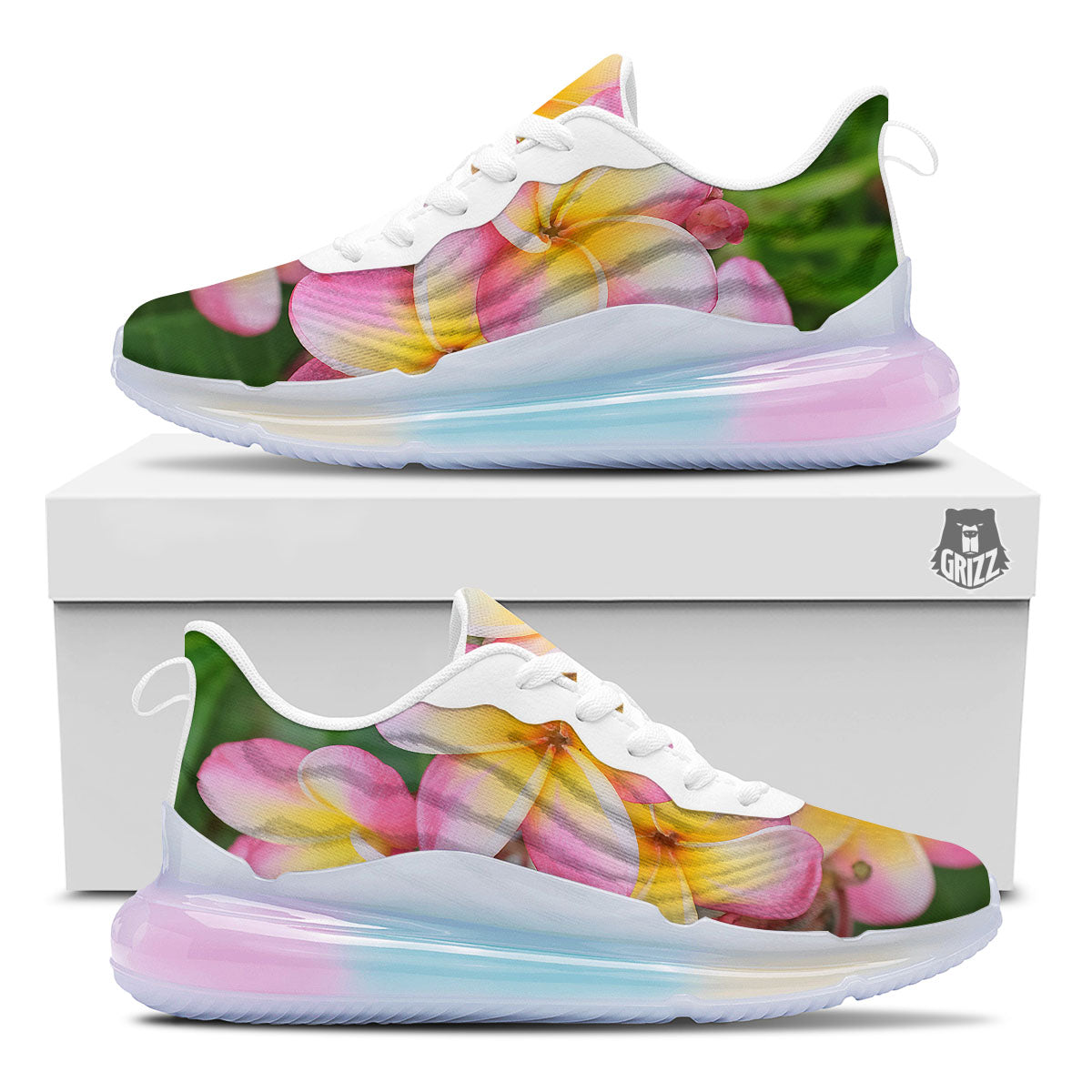 Plumeria Flower Yellow And Pink Print Running Sneakers-grizzshop