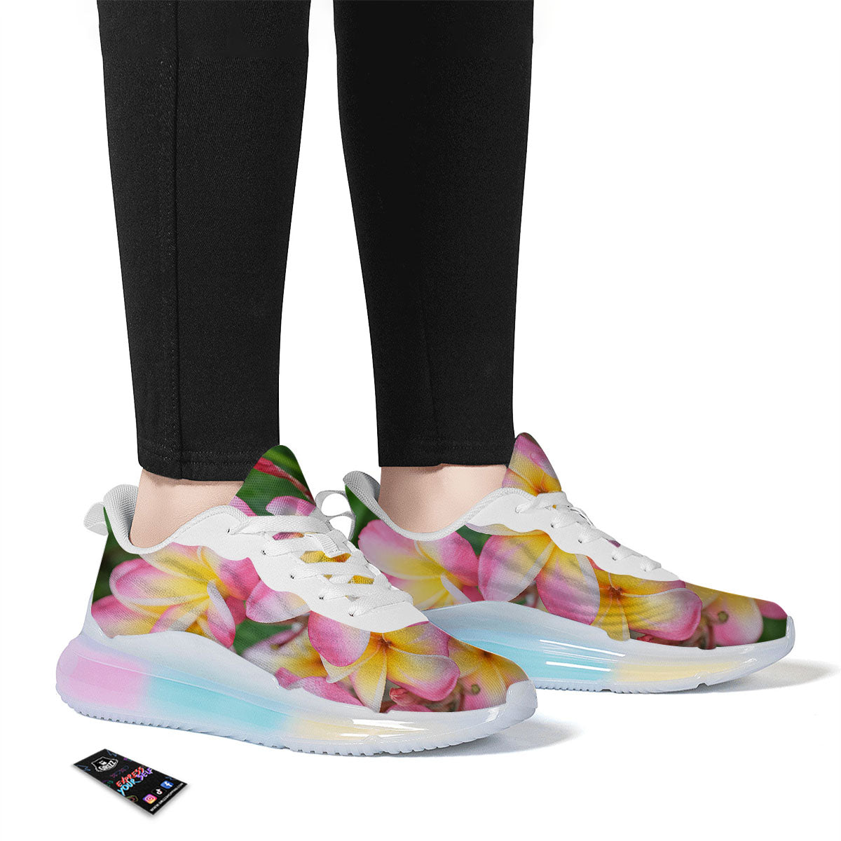 Plumeria Flower Yellow And Pink Print Running Sneakers-grizzshop