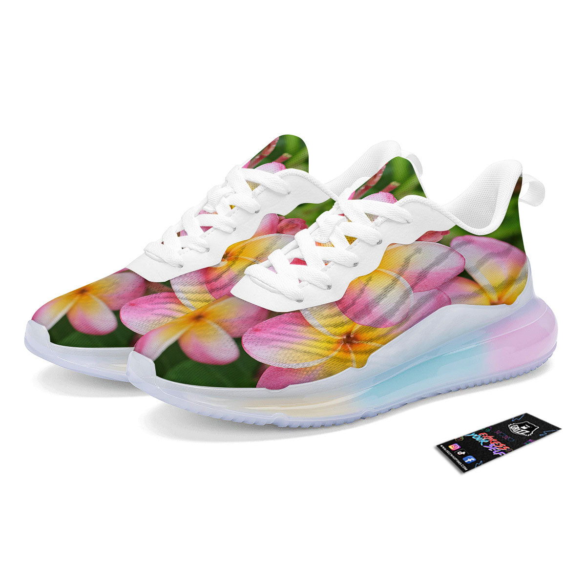 Plumeria Flower Yellow And Pink Print Running Sneakers-grizzshop