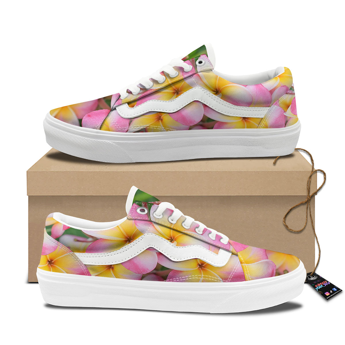 Plumeria Flower Yellow And Pink Print Skate Shoes-grizzshop