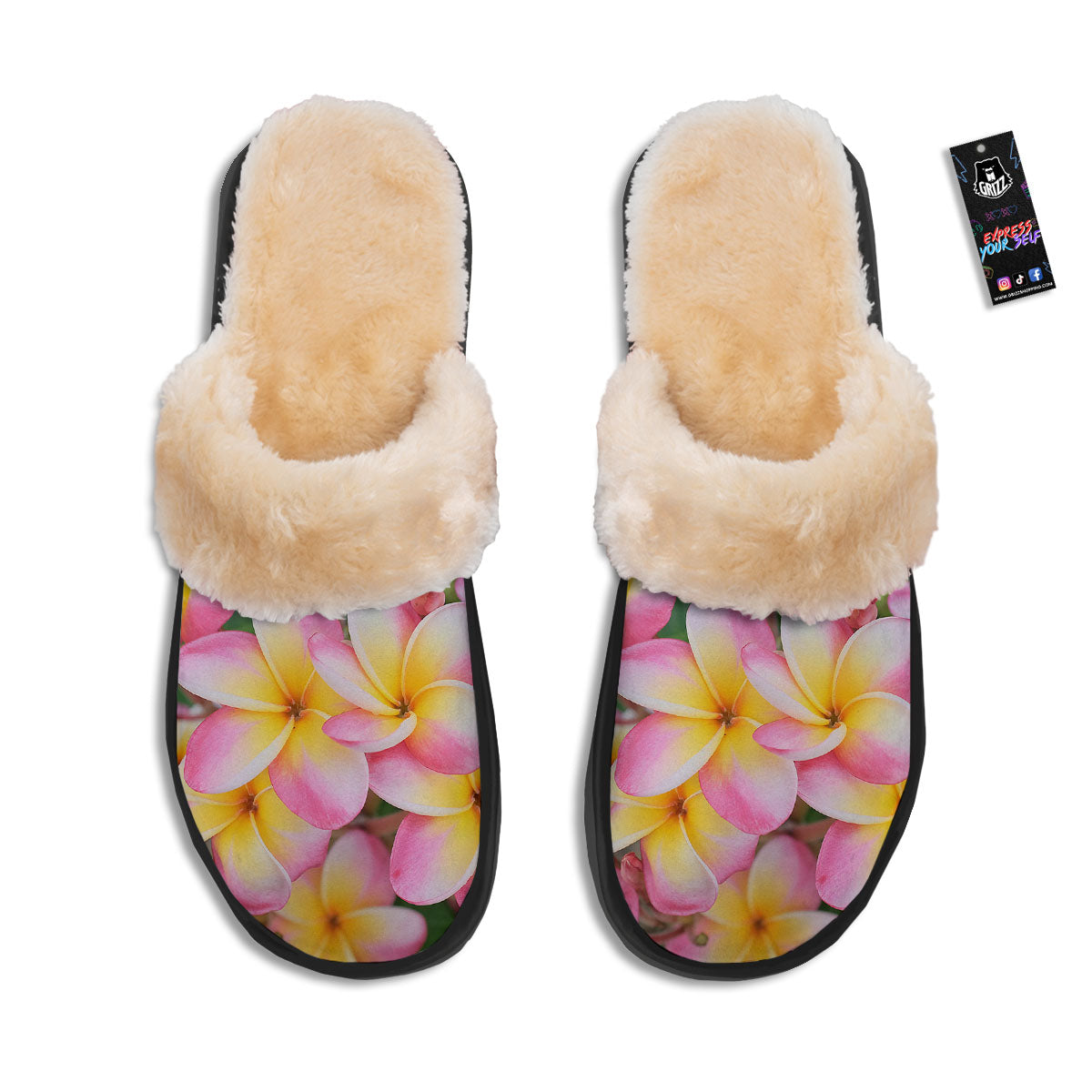 Plumeria Flower Yellow And Pink Print Slippers-grizzshop