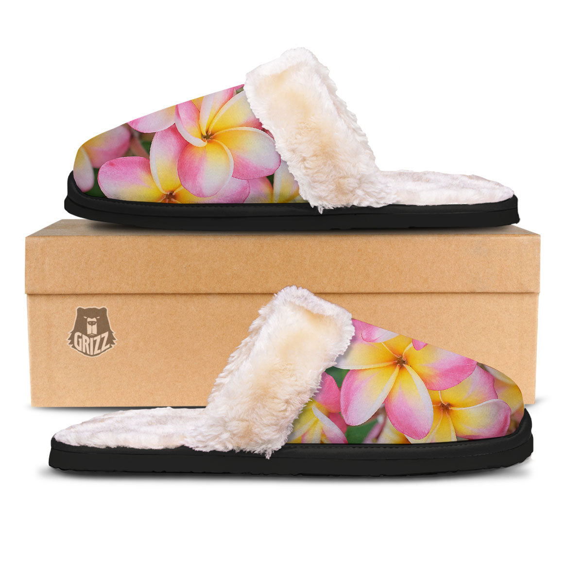 Plumeria Flower Yellow And Pink Print Slippers-grizzshop