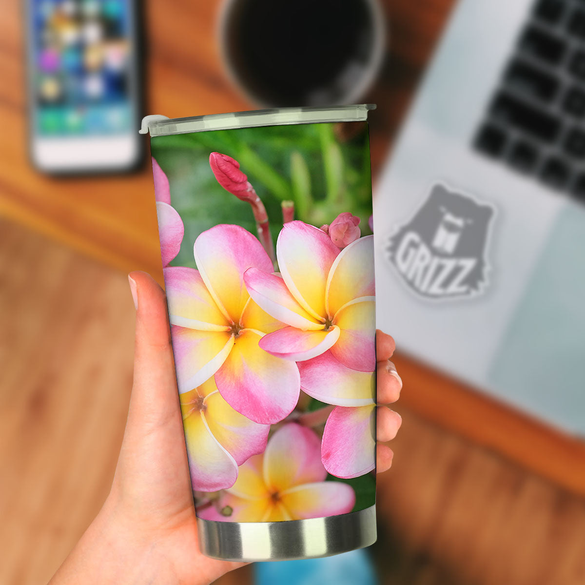 Plumeria Flower Yellow And Pink Print Tumbler-grizzshop