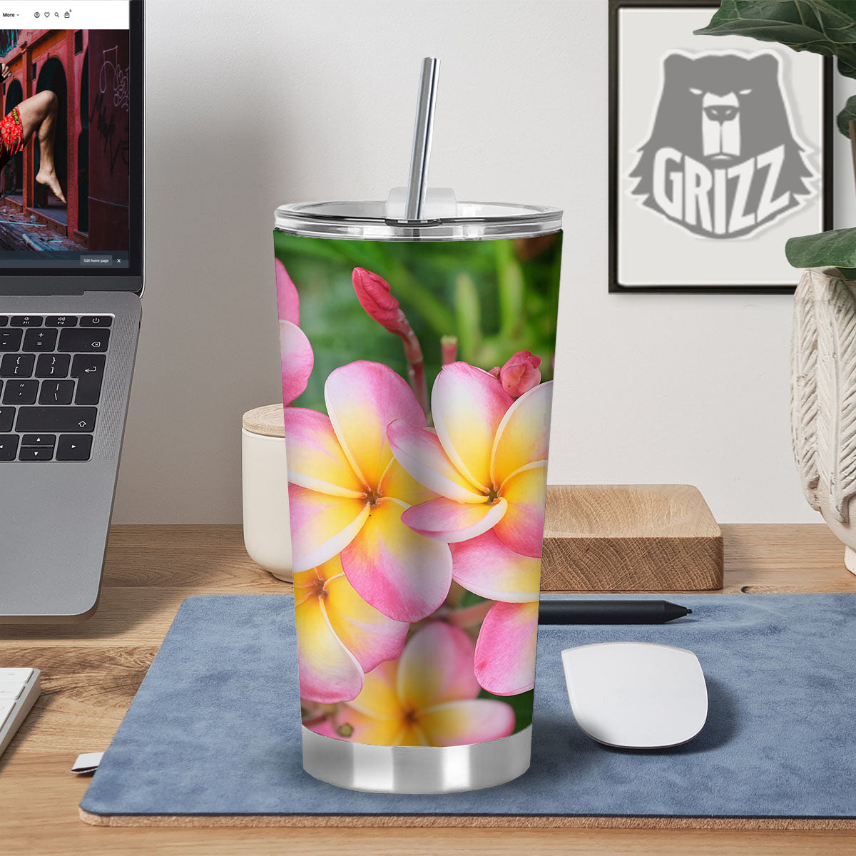 Plumeria Flower Yellow And Pink Print Tumbler-grizzshop