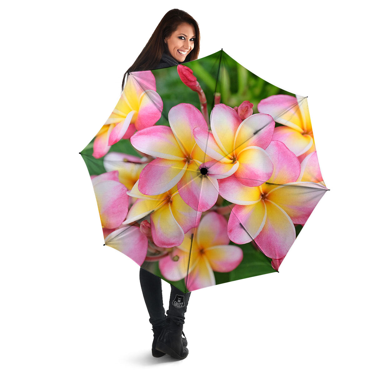 Plumeria Flower Yellow And Pink Print Umbrella-grizzshop