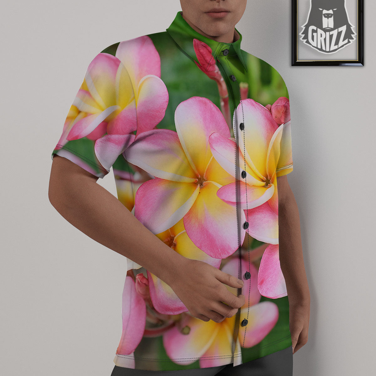 Plumeria Flower Yellow And Pink Print Untucked Shirts-grizzshop