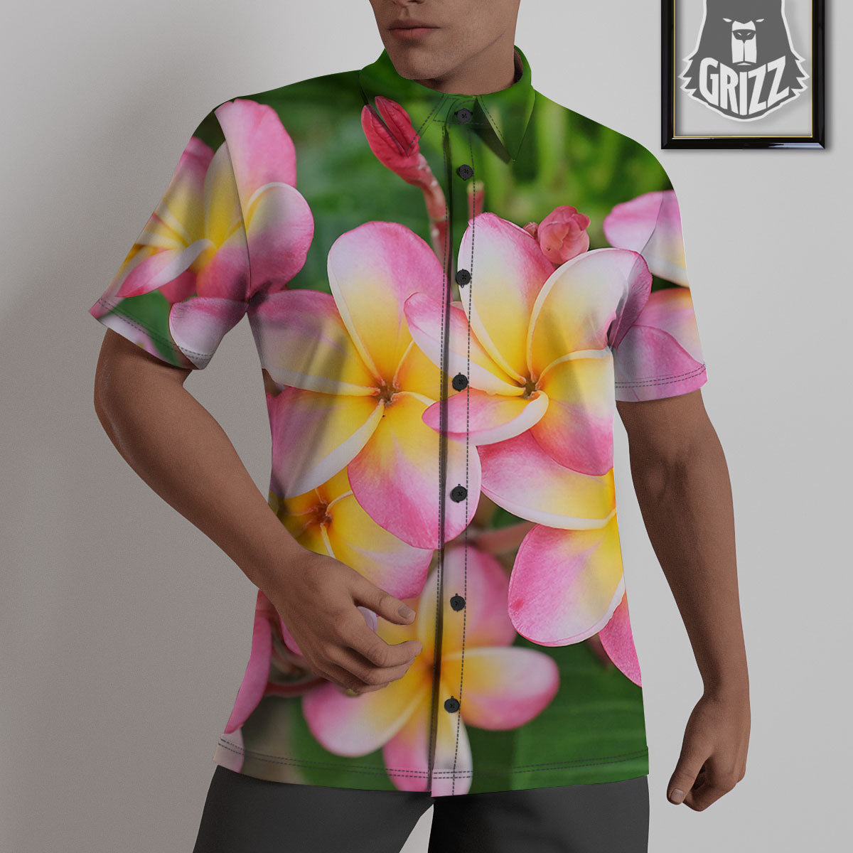 Plumeria Flower Yellow And Pink Print Untucked Shirts-grizzshop