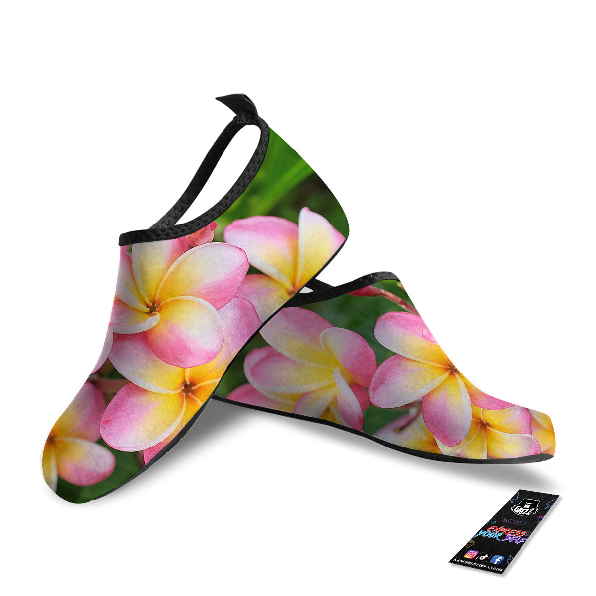 Plumeria Flower Yellow And Pink Print Water Shoes-grizzshop