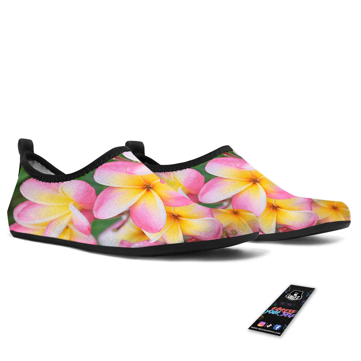 Plumeria Flower Yellow And Pink Print Water Shoes-grizzshop