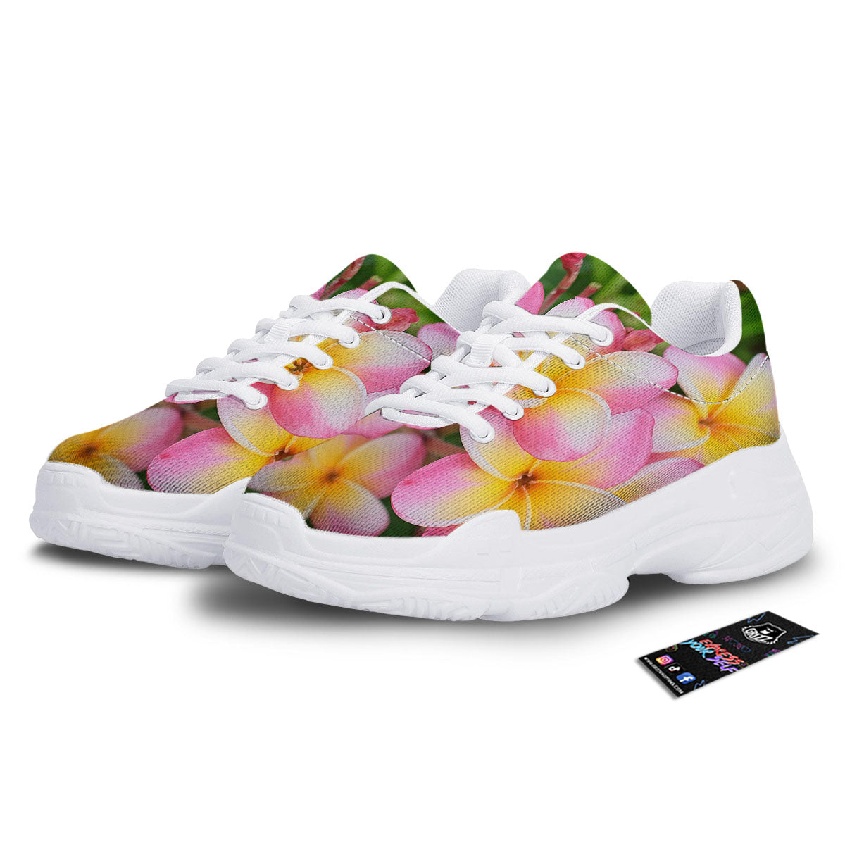 Plumeria Flower Yellow And Pink Print White Chunky Shoes-grizzshop