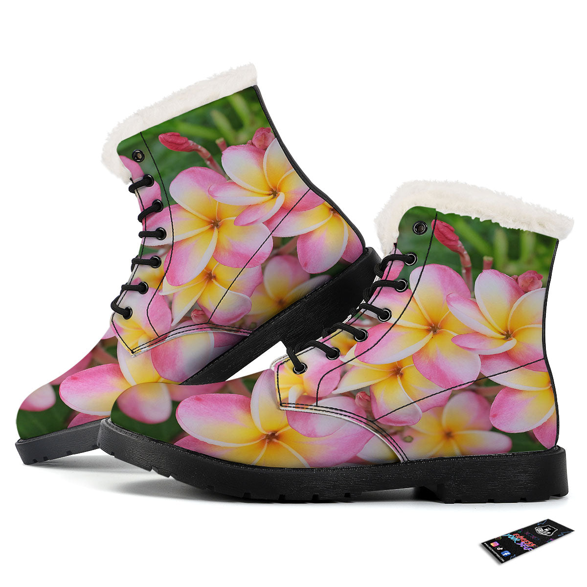 Plumeria Flower Yellow And Pink Print Winter Boots-grizzshop