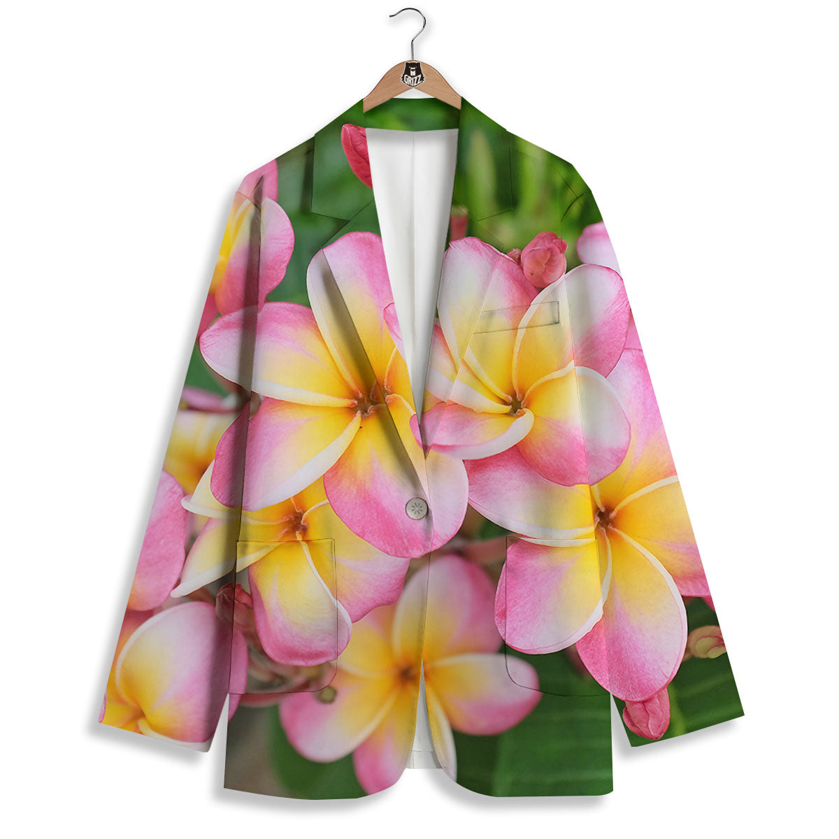 Plumeria Flower Yellow And Pink Print Women's Blazer-grizzshop