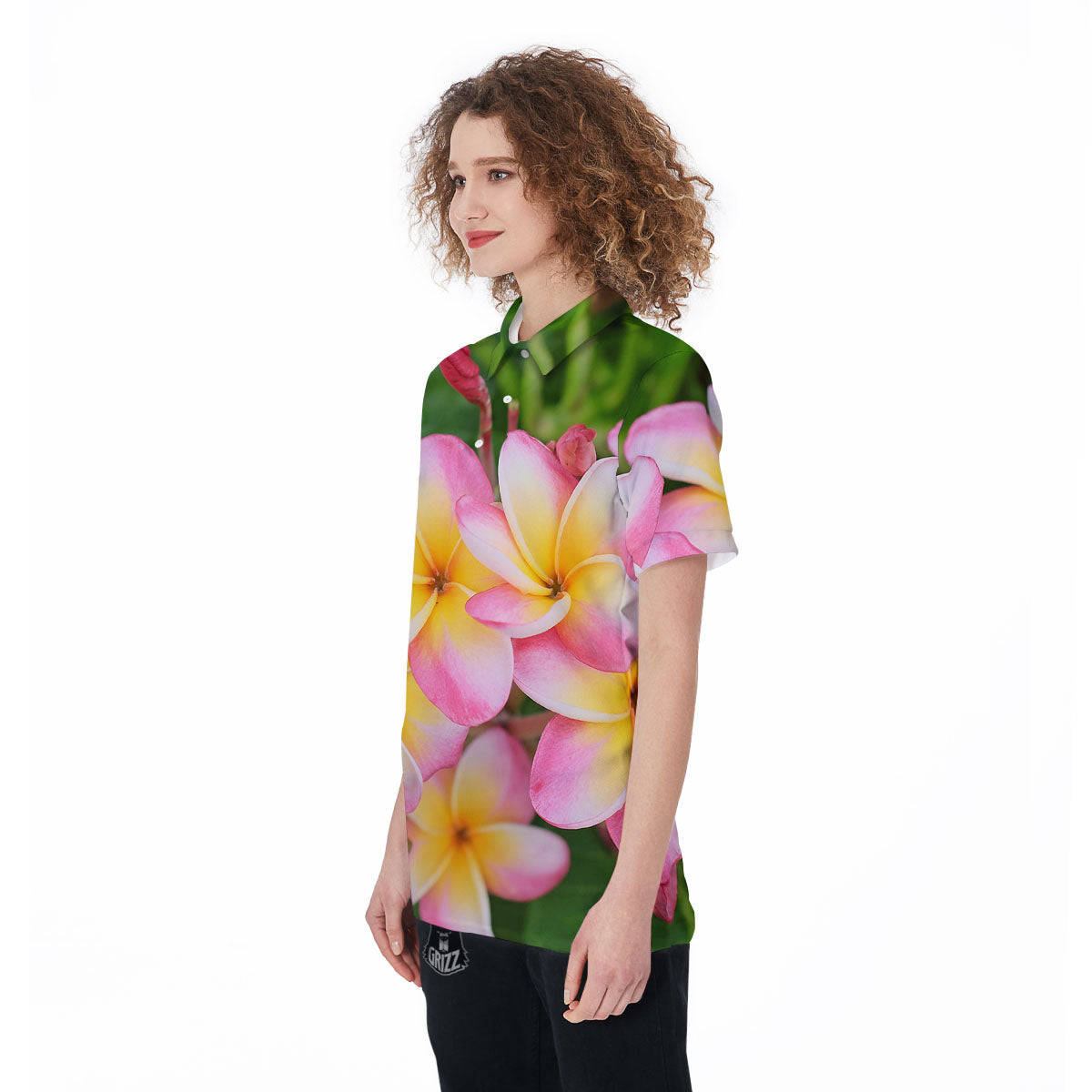 Plumeria Flower Yellow And Pink Print Women's Golf Shirts-grizzshop