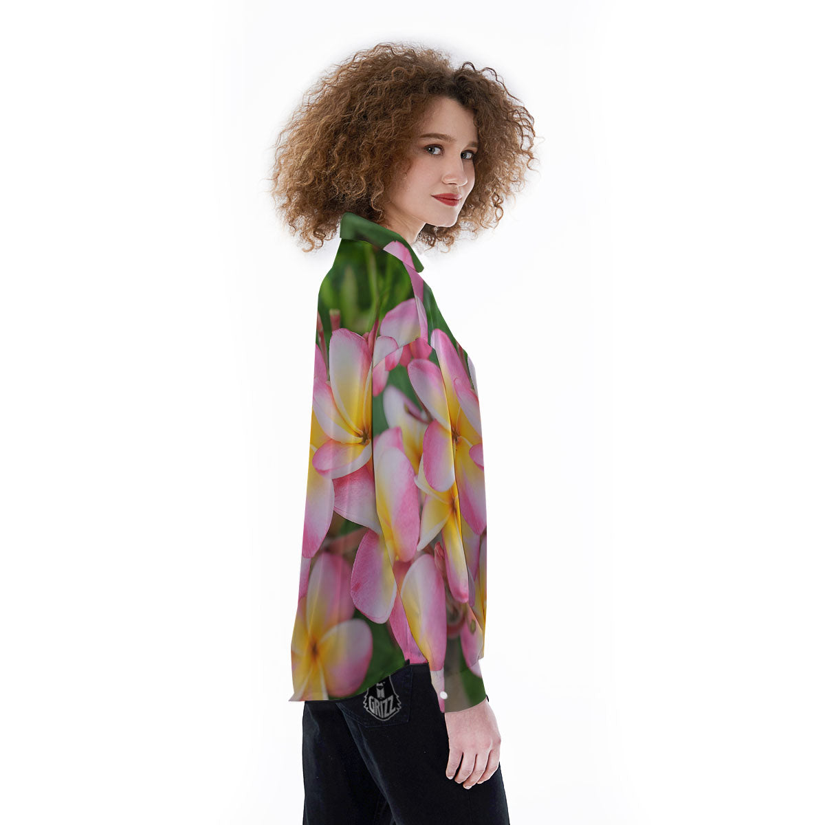 Plumeria Flower Yellow And Pink Print Women's Long Sleeve Shirts-grizzshop
