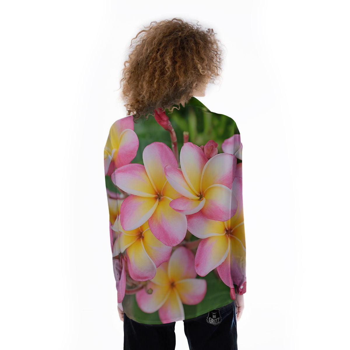 Plumeria Flower Yellow And Pink Print Women's Long Sleeve Shirts-grizzshop