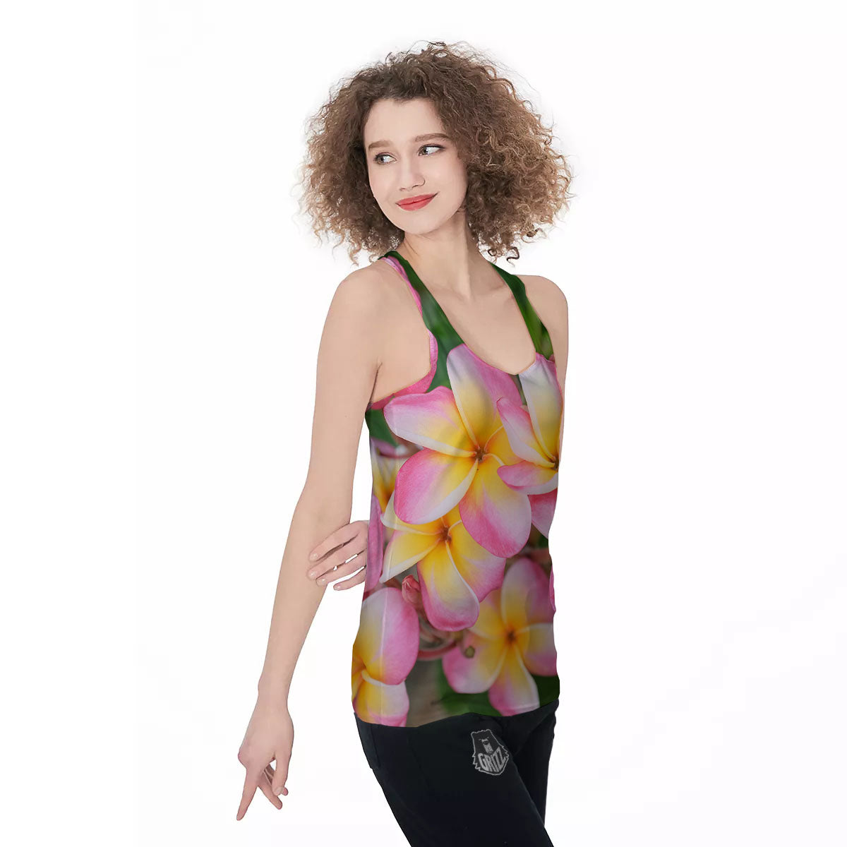 Plumeria Flower Yellow And Pink Print Women's Racerback Tank Top-grizzshop