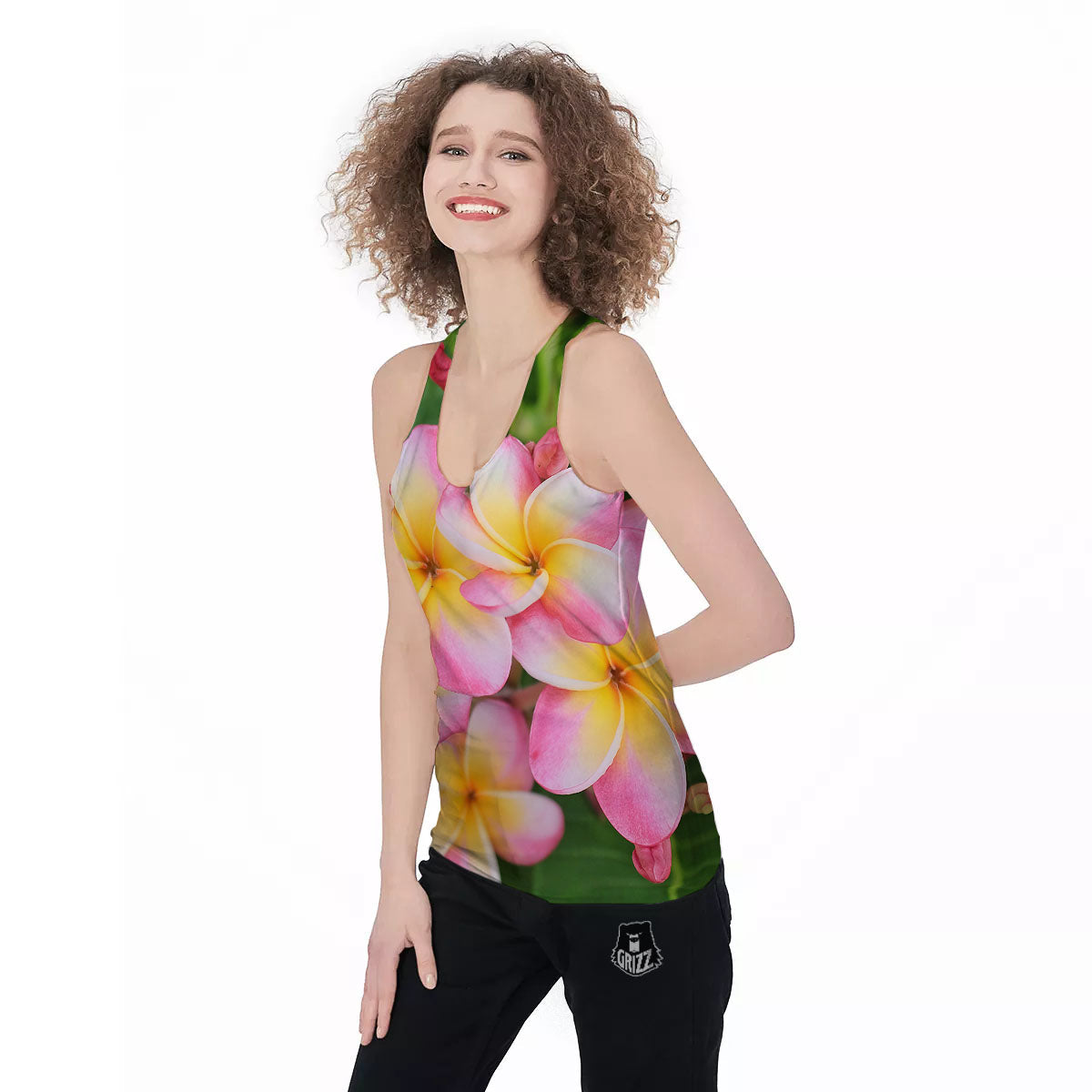 Plumeria Flower Yellow And Pink Print Women's Racerback Tank Top-grizzshop