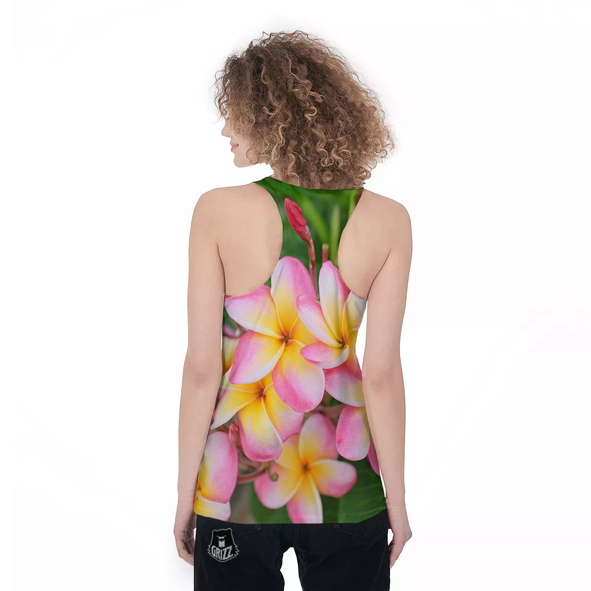 Plumeria Flower Yellow And Pink Print Women's Racerback Tank Top-grizzshop
