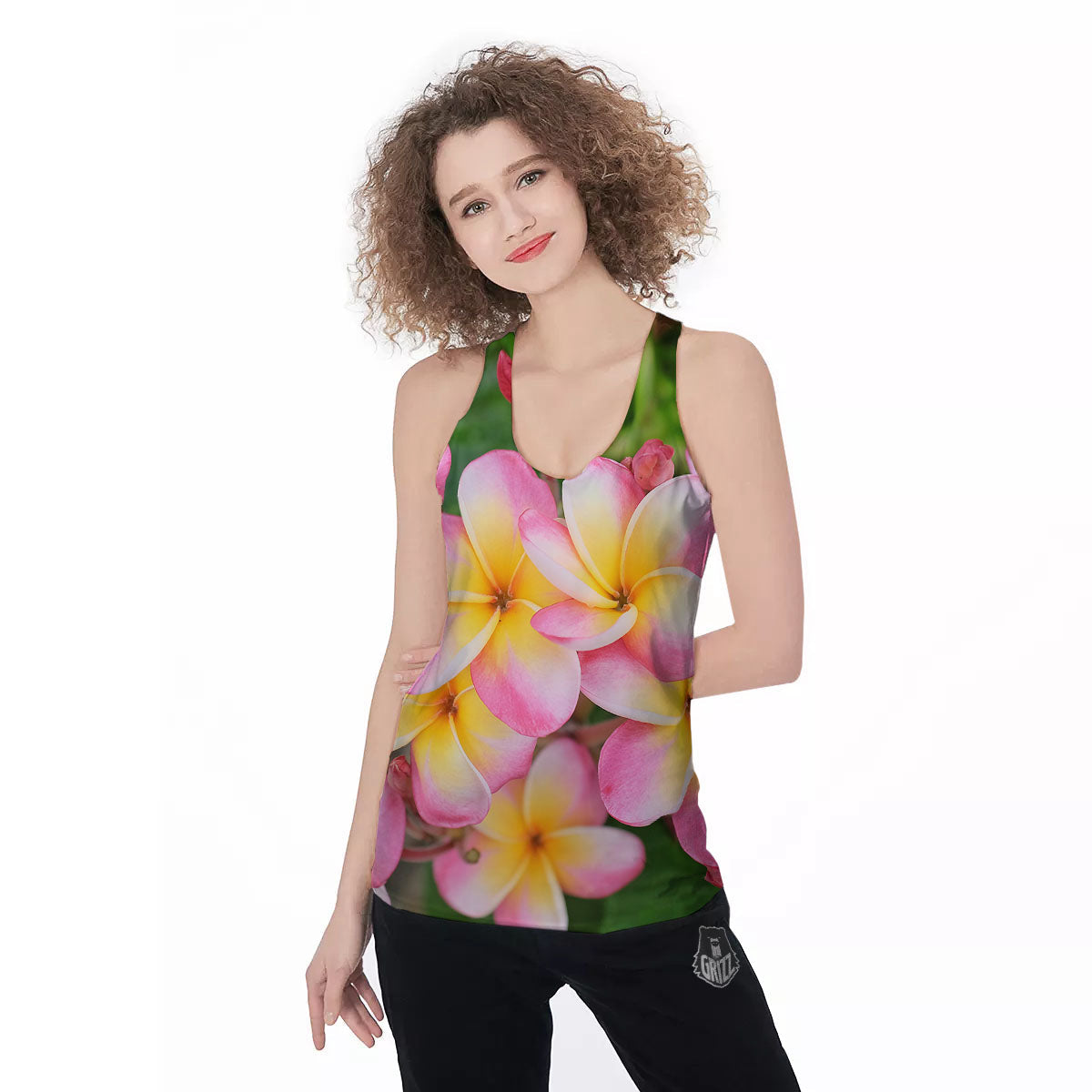Plumeria Flower Yellow And Pink Print Women's Racerback Tank Top-grizzshop