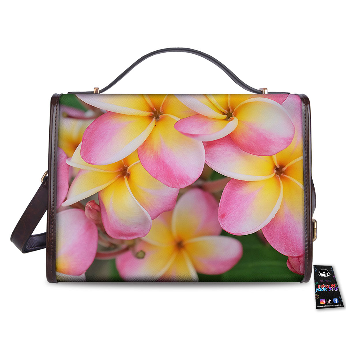 Plumeria Flower Yellow And Pink Print Women's Satchel Bag-grizzshop