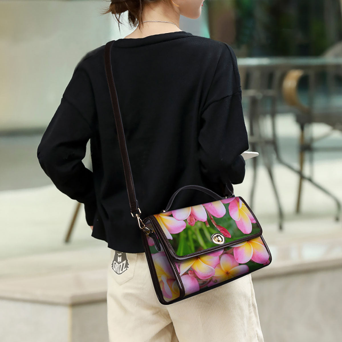 Plumeria Flower Yellow And Pink Print Women's Satchel Bag-grizzshop