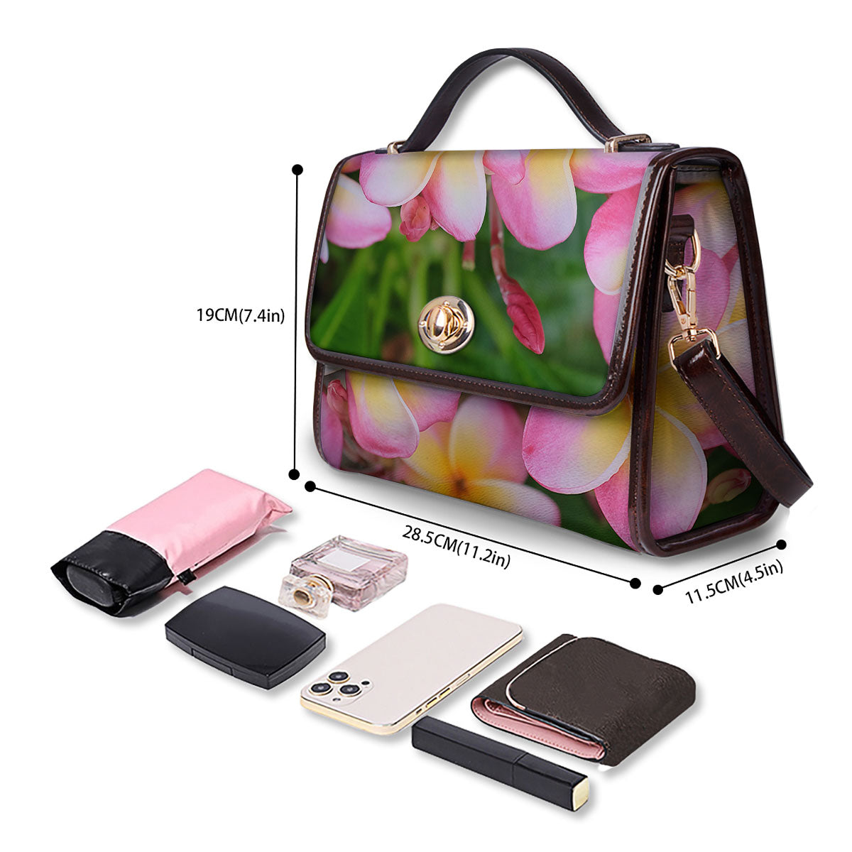 Plumeria Flower Yellow And Pink Print Women's Satchel Bag-grizzshop
