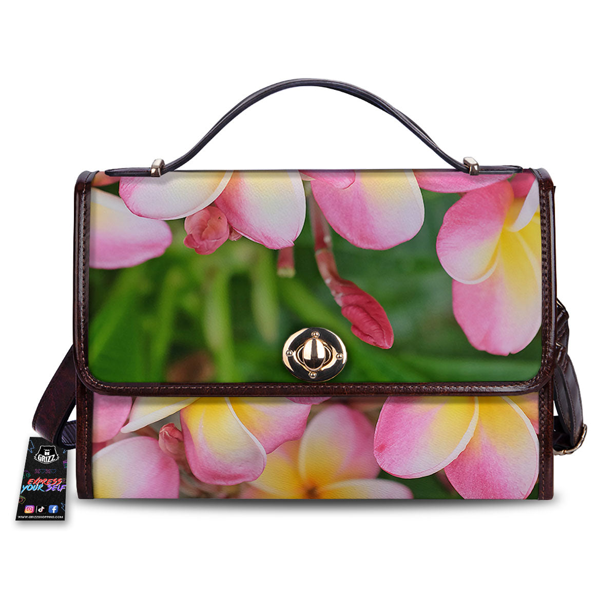 Plumeria Flower Yellow And Pink Print Women's Satchel Bag-grizzshop
