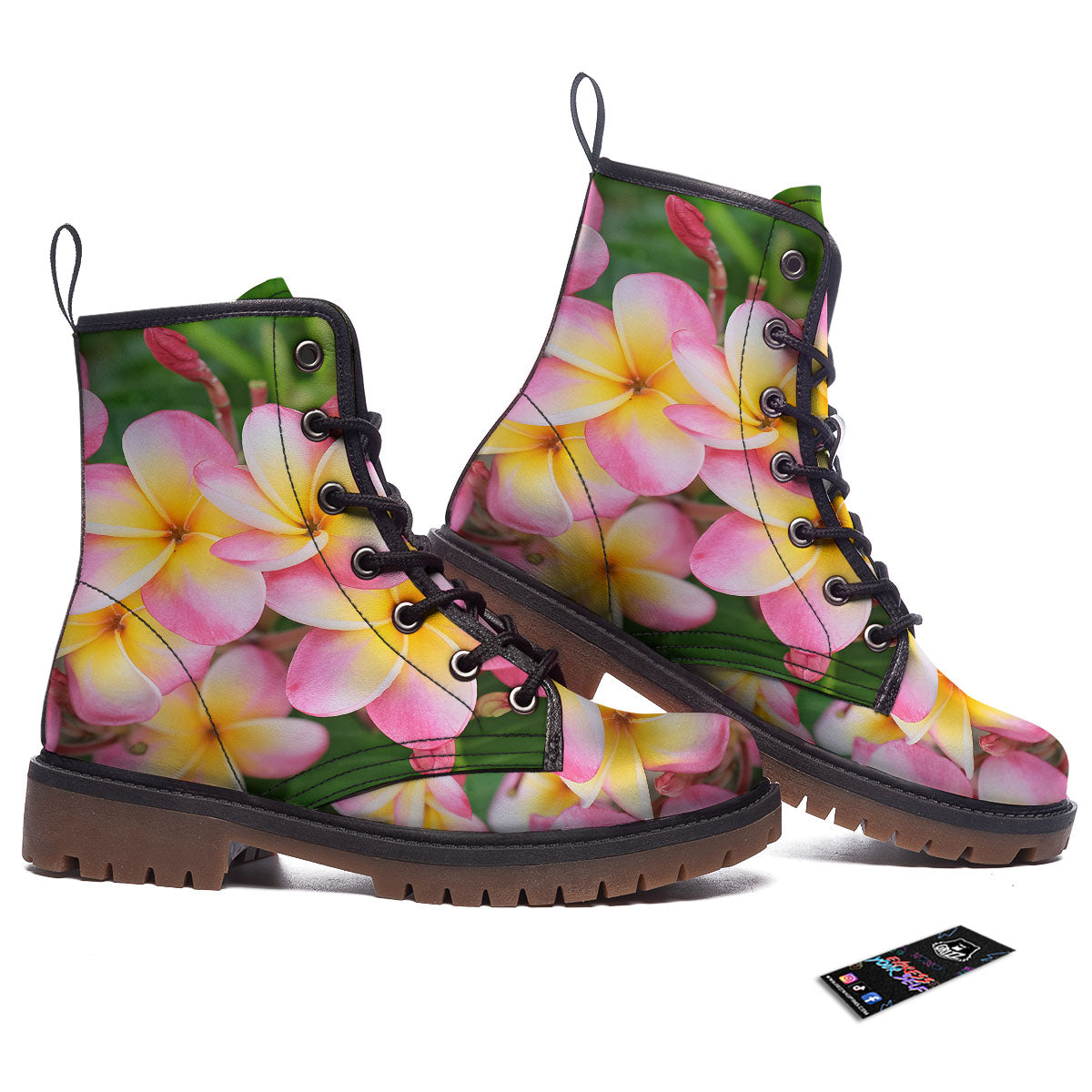 Plumeria Flower Yellow And Pink Print Work Boots-grizzshop