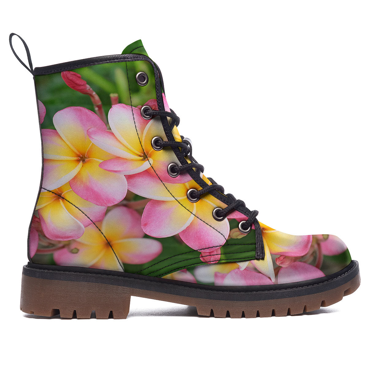 Plumeria Flower Yellow And Pink Print Work Boots-grizzshop
