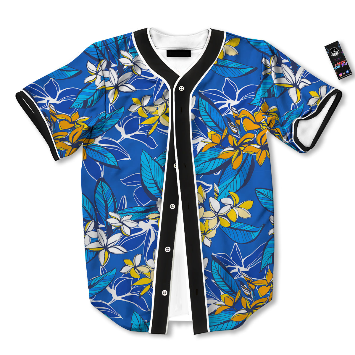 Plumeria Flower Yellow And White Blue Print Pattern Baseball Jersey-grizzshop