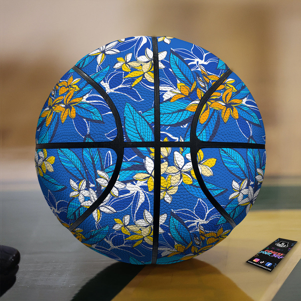 Plumeria Flower Yellow And White Blue Print Pattern Basketball