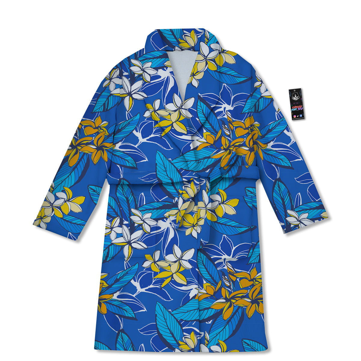 Plumeria Flower Yellow And White Blue Print Pattern Bathrobe-grizzshop