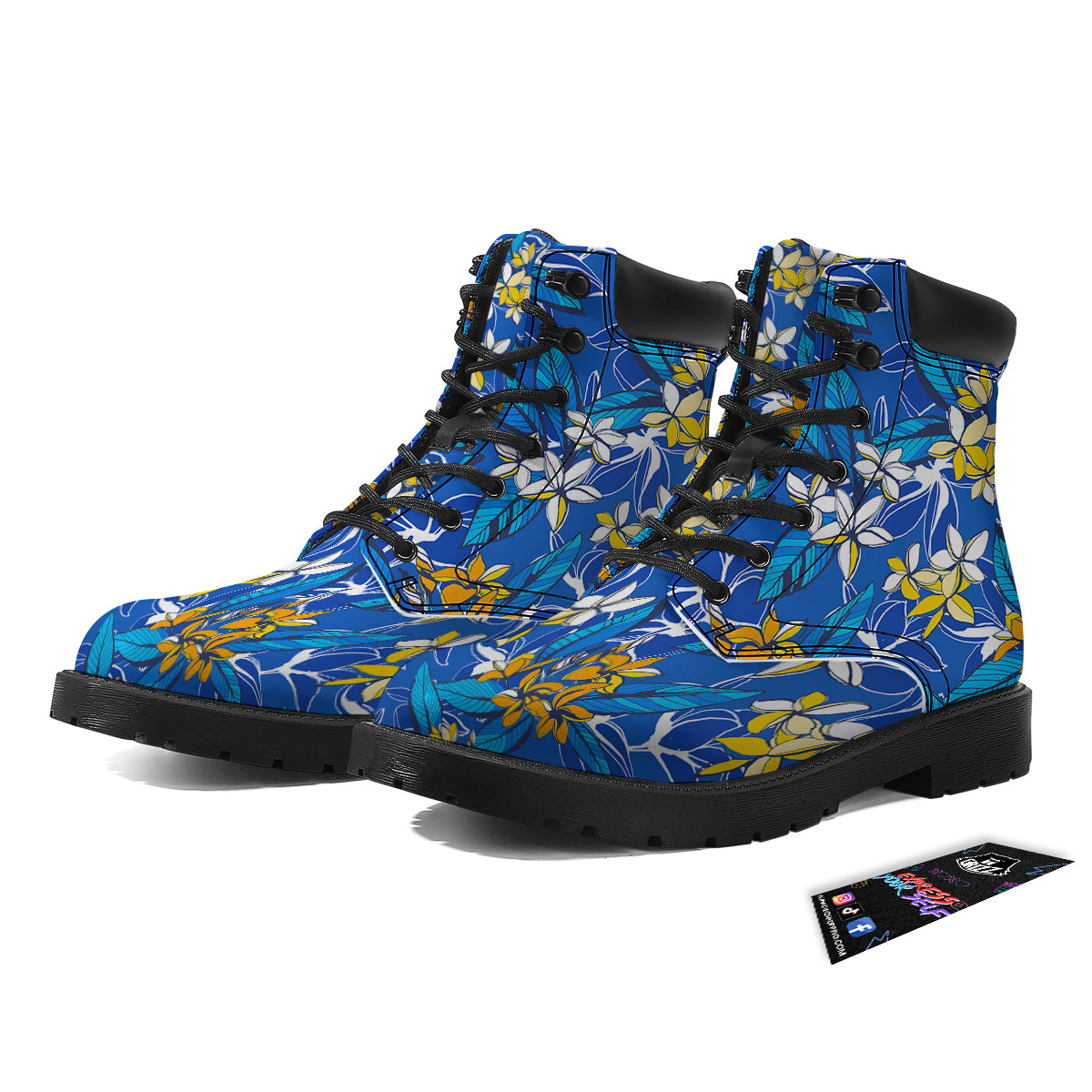 Plumeria Flower Yellow And White Blue Print Pattern Boots-grizzshop