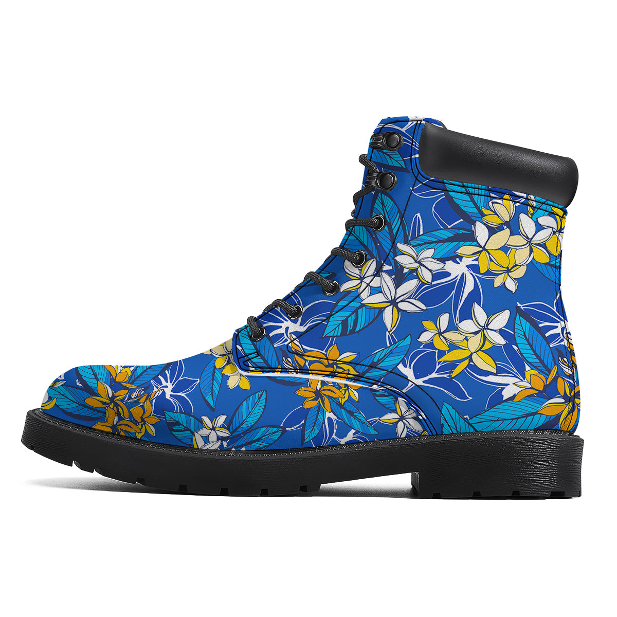 Plumeria Flower Yellow And White Blue Print Pattern Boots-grizzshop